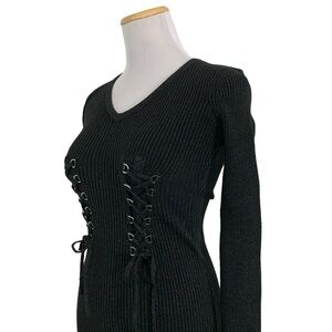 Guess Metallic Ribbed Knit Lace Up Corset Bodycon Dress Retro Y2K